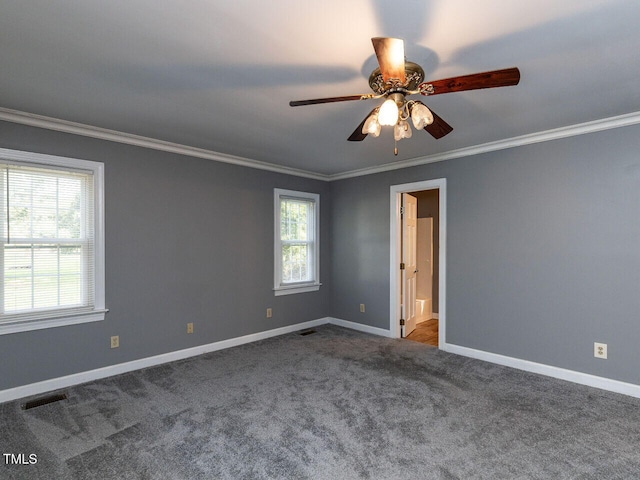 6020 Wildorlyn Cir, Raleigh, NC 27603 - unfurnished room featuring ornamental molding, carpet, and ceiling fan