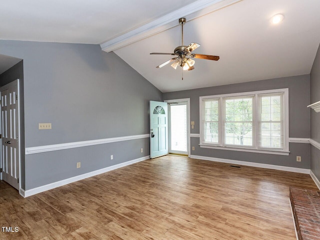6020 Wildorlyn Cir, Raleigh, NC 27603 - unfurnished living room with a ceiling fan and wood finished floors