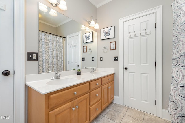 254 Charter Ct SE, Concord, NC 28025 - bathroom featuring ornamental molding, double vanity, and tile patterned flooring