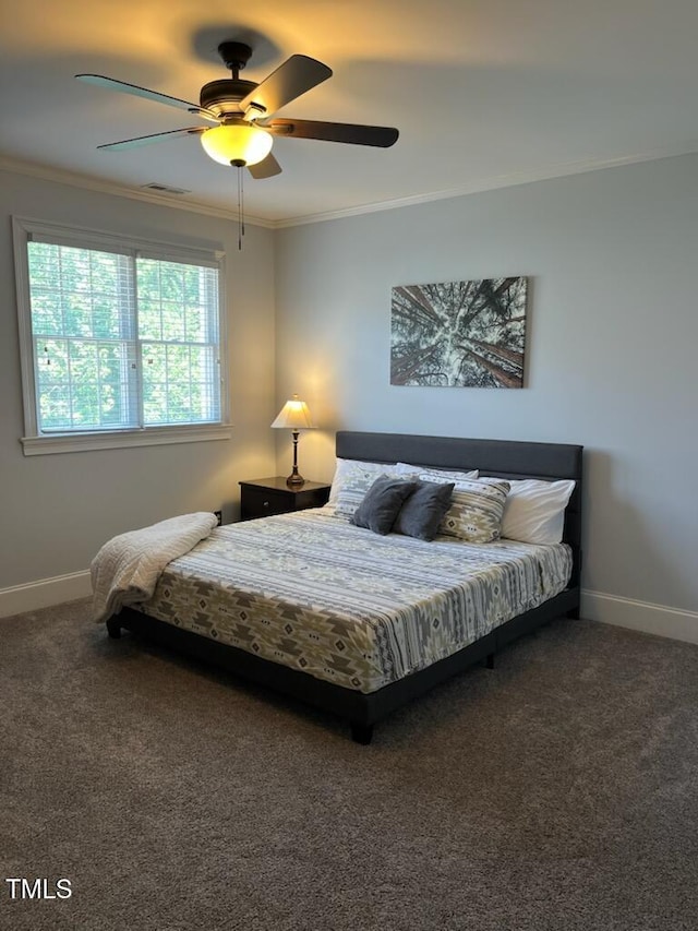 254 Charter Ct SE, Concord, NC 28025 - bedroom featuring ornamental molding, carpet, and ceiling fan