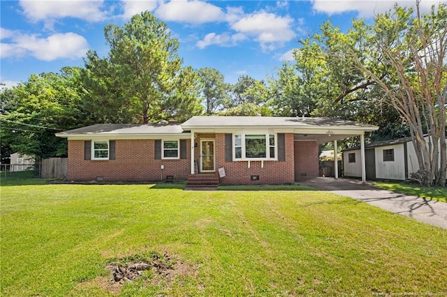 6425 Freeport Rd, Fayetteville, NC 28303 - ranch-style house featuring crawl space, driveway, a carport, and brick siding