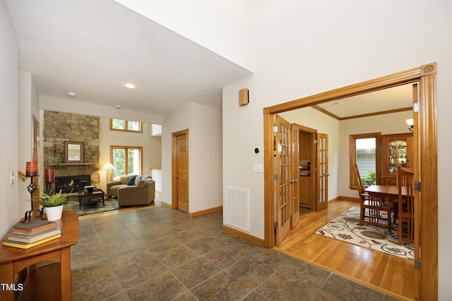 267 Bald Eagle Dr, Pittsboro, NC 27312 - foyer entrance featuring baseboards and a stone fireplace