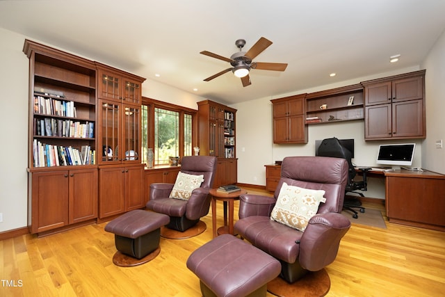267 Bald Eagle Dr, Pittsboro, NC 27312 - living area with an office area, light wood-style flooring, ceiling fan, and recessed lighting