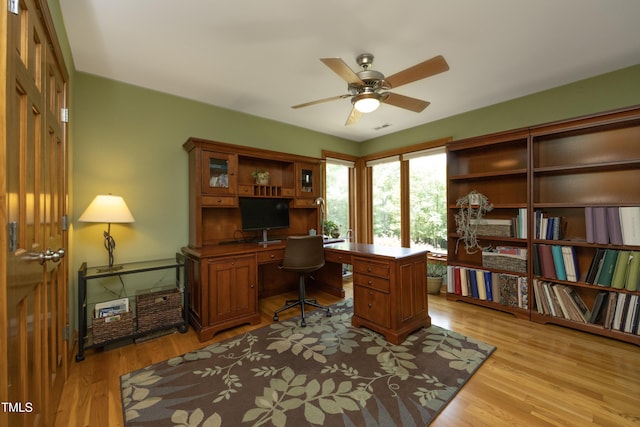 267 Bald Eagle Dr, Pittsboro, NC 27312 - office area featuring a ceiling fan and light wood finished floors