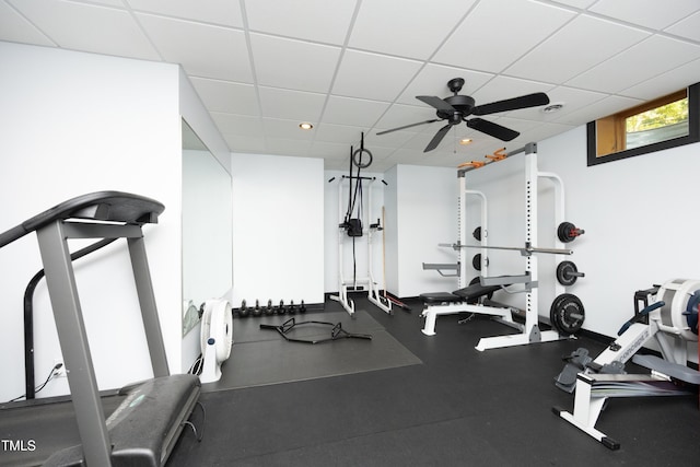 267 Bald Eagle Dr, Pittsboro, NC 27312 - workout area featuring a paneled ceiling and a ceiling fan