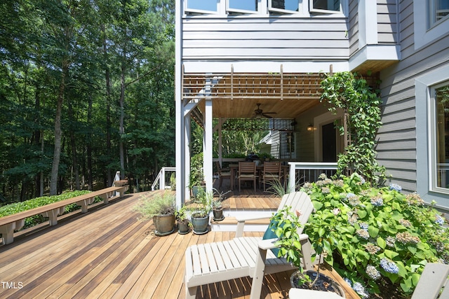 267 Bald Eagle Dr, Pittsboro, NC 27312 - wooden terrace with a ceiling fan and outdoor dining area