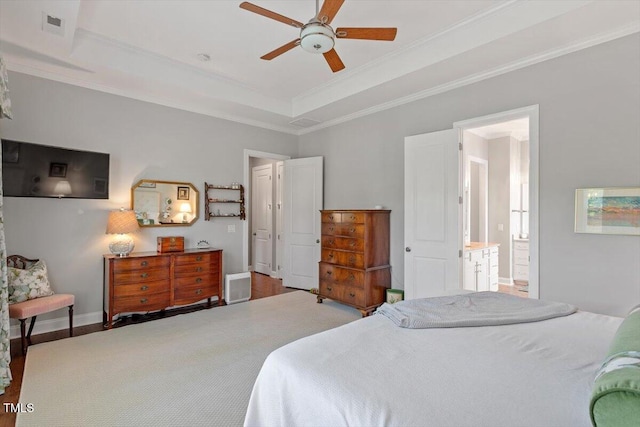 1217 Clandon Square Rd, Hillsborough, NC 27278 - bedroom featuring crown molding, a tray ceiling, and ceiling fan