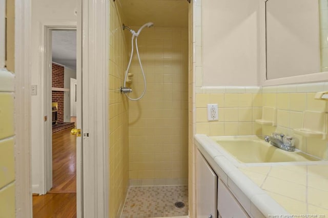 1905 N Rowland Ave N, Lumberton, NC 28358 - bathroom featuring a stall shower, vanity, and wood finished floors