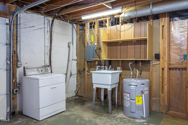 3603 Grimes Ave, Durham, NC 27703 - unfinished basement with washer / clothes dryer, water heater, and electric panel