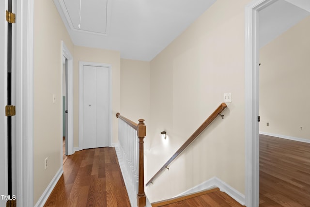 3421 Tunas St, Raleigh, NC 27616 - hall featuring an upstairs landing, attic access, and wood finished floors