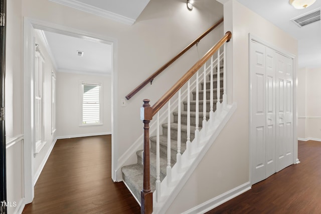 3421 Tunas St, Raleigh, NC 27616 - staircase with wood finished floors and ornamental molding