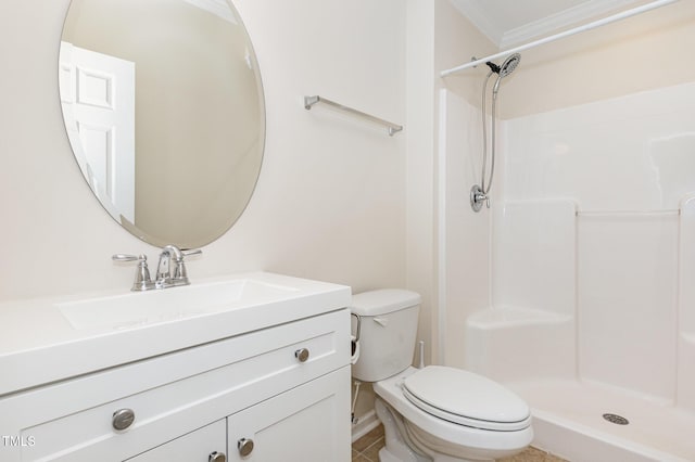 713 Summer Music Ln, Raleigh, NC 27603 - bathroom with vanity, a shower, and ornamental molding