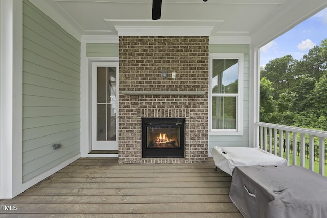733 Daniel Ridge Rd, Wendell, NC 27591 - wooden terrace with an outdoor brick fireplace
