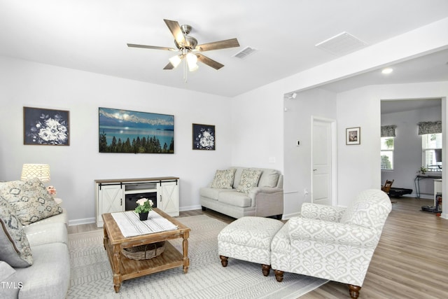 444 Campbell Ridge Pl, Wendell, NC 27591 - living room featuring wood finished floors and ceiling fan