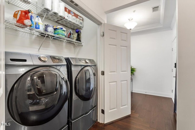 10511 Rosegate Ct Unit 103, Raleigh, NC 27617 - laundry room with washing machine and dryer and crown molding