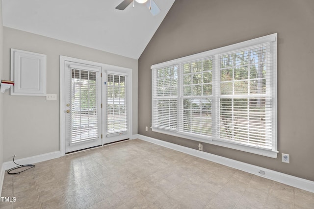 3782 Loblolly Dr # 5, Rocky Mount, NC 27804 - unfurnished dining area featuring ceiling fan, plenty of natural light, and high vaulted ceiling