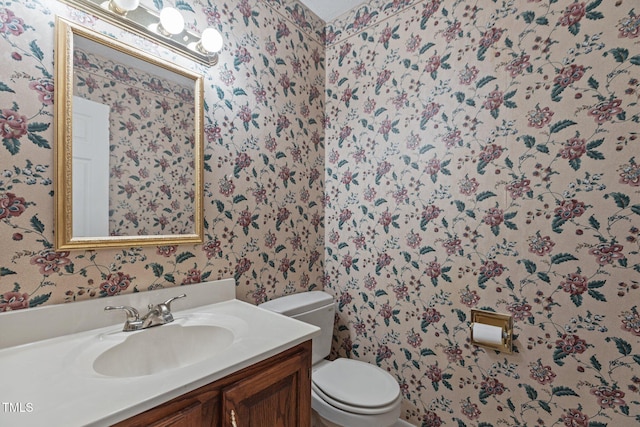 18 Red Pine Rd, Chapel Hill, NC 27516 - half bath featuring wallpapered walls and vanity