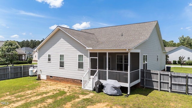 16 Woodglen Dr, Clayton, NC 27527 - rear view of property with roof with shingles, a sunroom, and crawl space