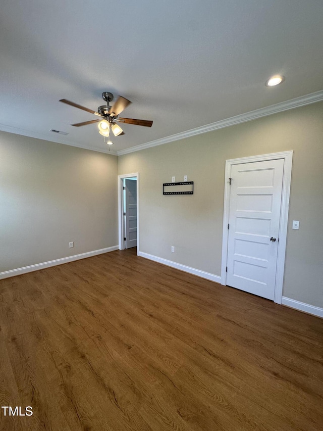 3005 Condor Ct, Deep Run, NC 28525 - empty room featuring ornamental molding, ceiling fan, wood finished floors, and recessed lighting