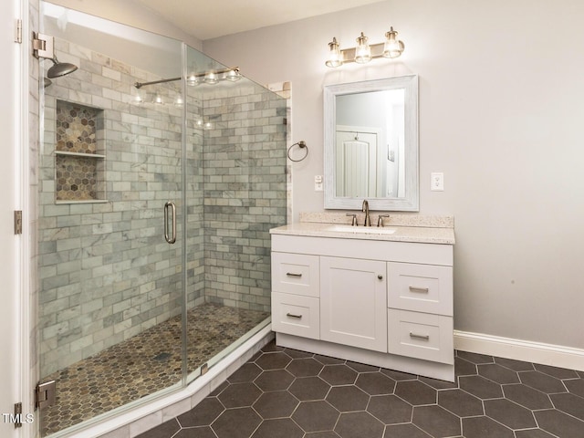 30 Cole Creek Way, Franklinton, NC 27525 - full bathroom with tile patterned floors, a shower stall, and vanity