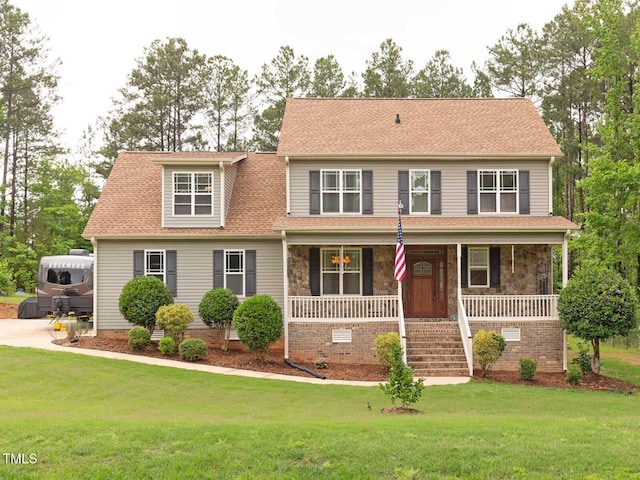 30 Cole Creek Way, Franklinton, NC 27525 - view of front of home featuring covered porch, a front yard, stairs, and roof with shingles