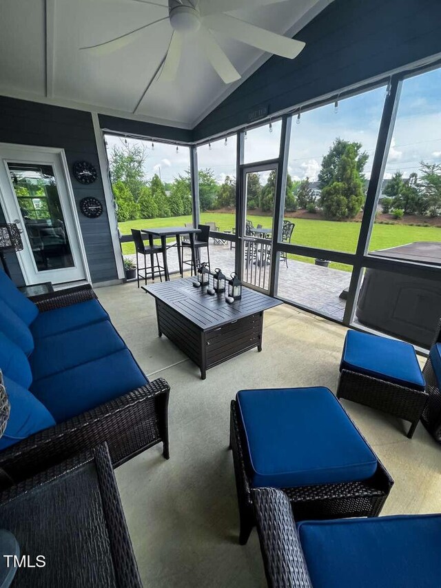 192 Waterpine Dr, Garner, NC 27529 - sunroom / solarium with a ceiling fan and vaulted ceiling