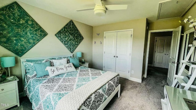 192 Waterpine Dr, Garner, NC 27529 - bedroom with carpet floors, a closet, and ceiling fan
