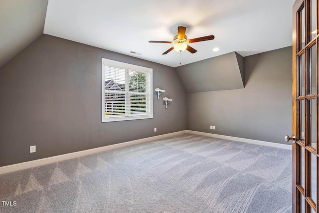 610 Bennett Mtn, Chapel Hill, NC 27516 - additional living space with lofted ceiling, a ceiling fan, carpet flooring, and recessed lighting