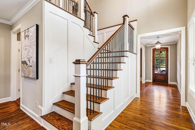 610 Bennett Mtn, Chapel Hill, NC 27516 - stairway with ornamental molding and wood finished floors