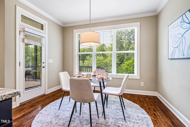 610 Bennett Mtn, Chapel Hill, NC 27516 - dining room featuring ornamental molding and dark wood-style flooring