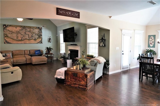 930 Old Vander Rd, Fayetteville, NC 28312 - living area with lofted ceiling, wood finished floors, a fireplace, and ceiling fan