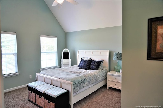 930 Old Vander Rd, Fayetteville, NC 28312 - bedroom featuring carpet, multiple windows, vaulted ceiling, and a ceiling fan
