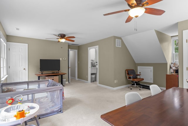 10721 Marabou Ct, Raleigh, NC 27614 - living area featuring a ceiling fan and light carpet