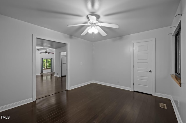 9709 Greenfield Rd, Chapel Hill, NC 27516 - empty room with a ceiling fan and dark wood finished floors