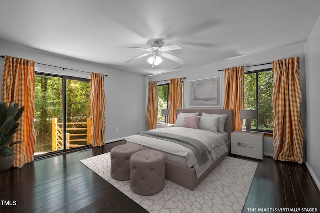 9709 Greenfield Rd, Chapel Hill, NC 27516 - bedroom with multiple windows, hardwood / wood-style flooring, and a ceiling fan