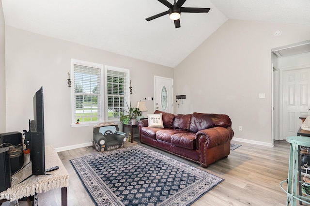 11 Sherman Rd, Fuquay Varina, NC 27526 - living room with ceiling fan, lofted ceiling, light wood finished floors, and attic access
