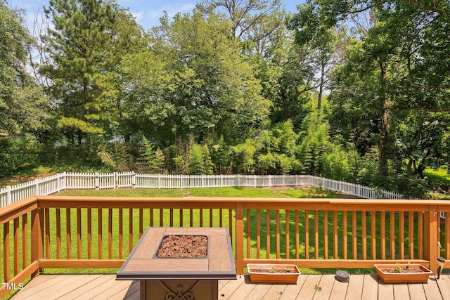 5125 Pinehall Wynd, Raleigh, NC 27604 - wooden terrace with a fenced backyard and an outdoor fire pit