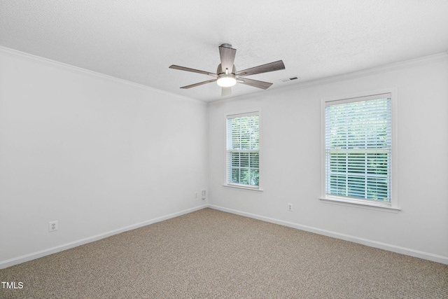 5125 Pinehall Wynd, Raleigh, NC 27604 - spare room with a ceiling fan, crown molding, carpet, and a textured ceiling