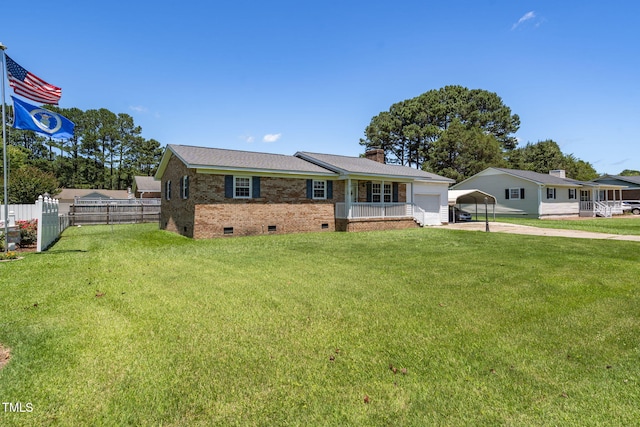117 James Dr, Pine Level, NC 27568 - single story home with crawl space, a chimney, driveway, brick siding, and a carport