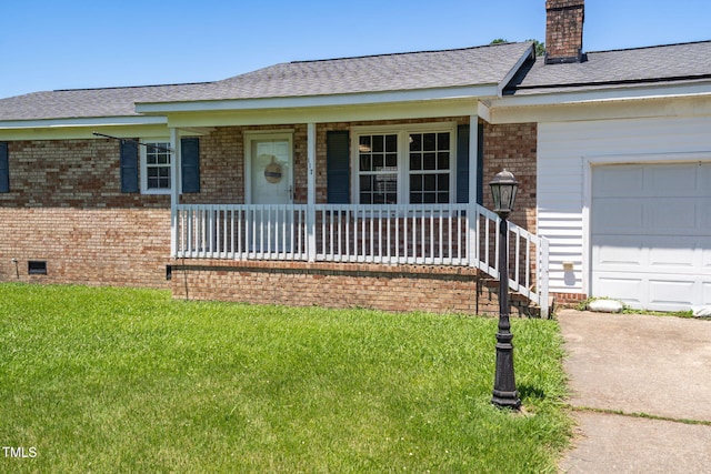 117 James Dr, Pine Level, NC 27568 - single story home featuring brick siding, covered porch, a chimney, and a front lawn