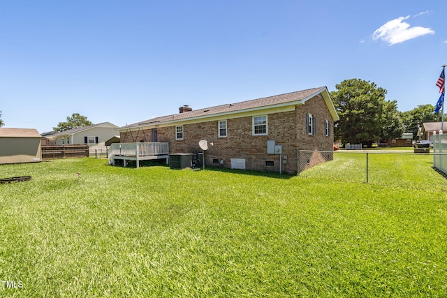 117 James Dr, Pine Level, NC 27568 - rear view of property with crawl space, brick siding, and a chimney