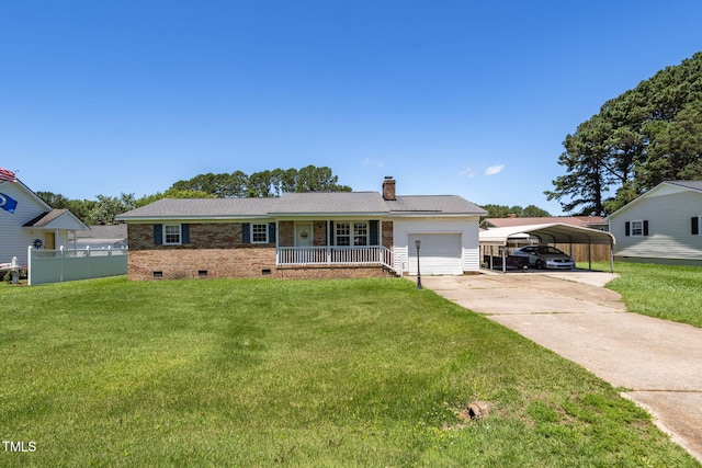 117 James Dr, Pine Level, NC 27568 - single story home with crawl space, covered porch, concrete driveway, a chimney, and a carport