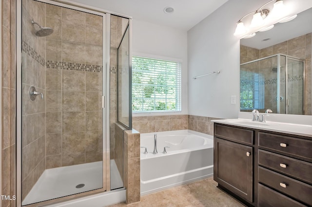 1434 Salem Creek Dr, Apex, NC 27502 - full bath featuring a shower stall, a bath, vanity, and tile patterned floors