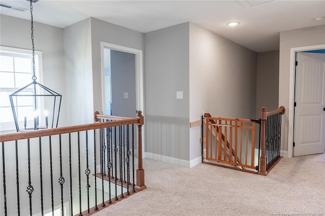 688 Townsend Rd, Raeford, NC 28376 - hallway featuring an upstairs landing, carpet, and recessed lighting
