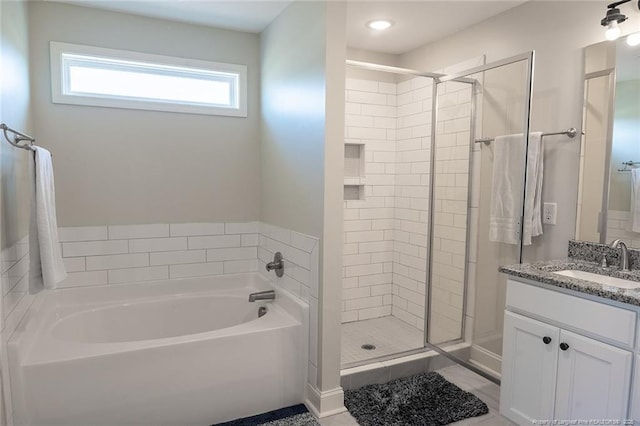 688 Townsend Rd, Raeford, NC 28376 - bathroom with a bath, vanity, and a shower stall