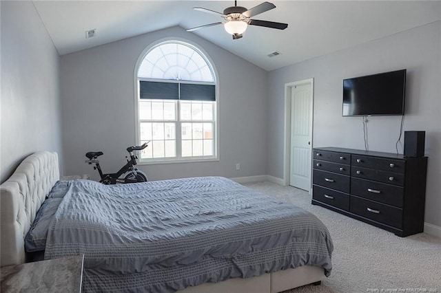 688 Townsend Rd, Raeford, NC 28376 - carpeted bedroom with lofted ceiling, multiple windows, and a ceiling fan