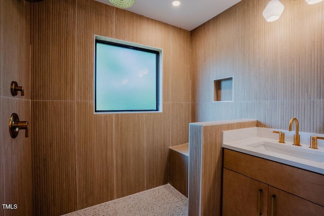2129 Ridge Rd, Raleigh, NC 27607 - bathroom with a tile shower and vanity