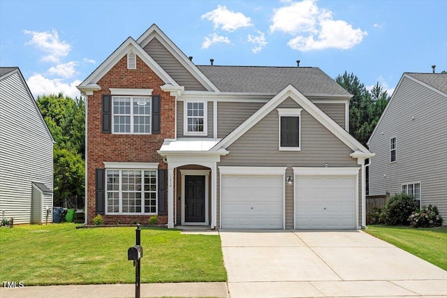7414 Brandon Allen Ave, Raleigh, NC 27613 - traditional-style house featuring brick siding, a front yard, concrete driveway, and an attached garage