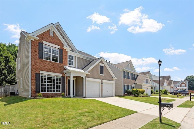 7414 Brandon Allen Ave, Raleigh, NC 27613 - traditional home with brick siding, driveway, a residential view, and an attached garage