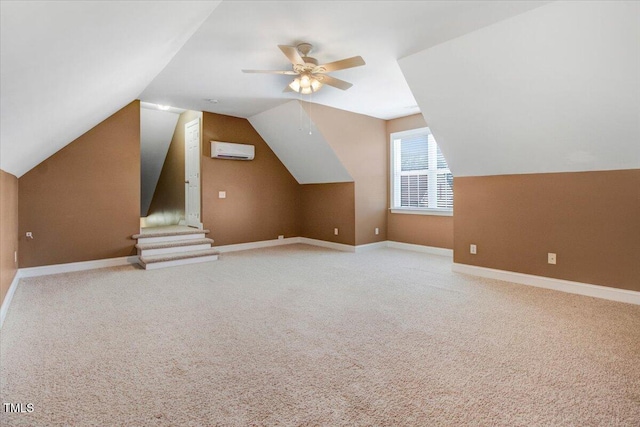 8101 Claybrooke Ct, Willow Springs, NC 27592 - bonus room featuring an AC wall unit, carpet, lofted ceiling, and a ceiling fan